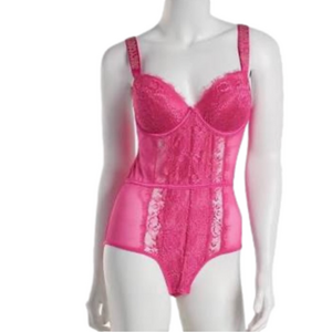 Juicy Couture Lace and Mesh Bodysuit Push Up Hot Pink Barbie Y2K Vintage M